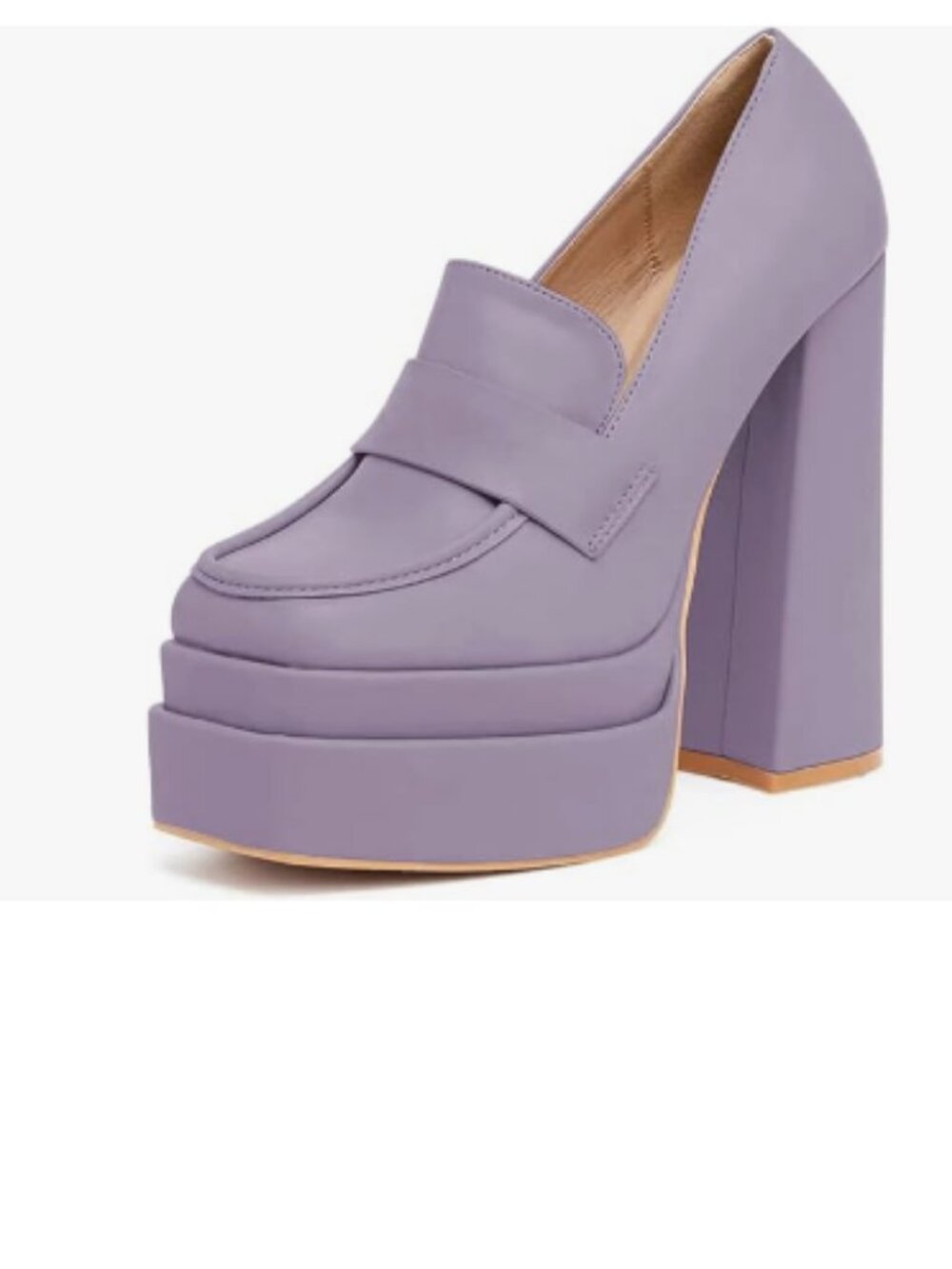 YDN Purple Platform Chunky High Heels Casual Block Heeled Loafer Square Toe Pump